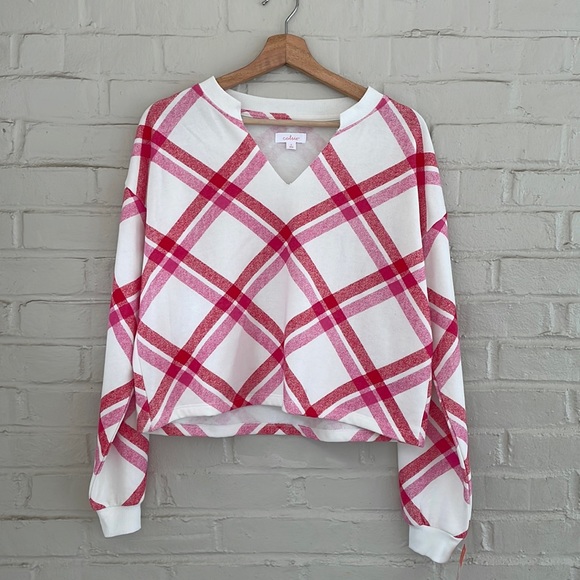 Colsie Women's Plaid Fleece Lounge Sweatshirt Oversized Size Small - Picture 2 of 8